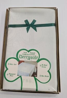 DERRYVALE Damask Tablecloth 54”x70” Polyester Designs Ireland NEW